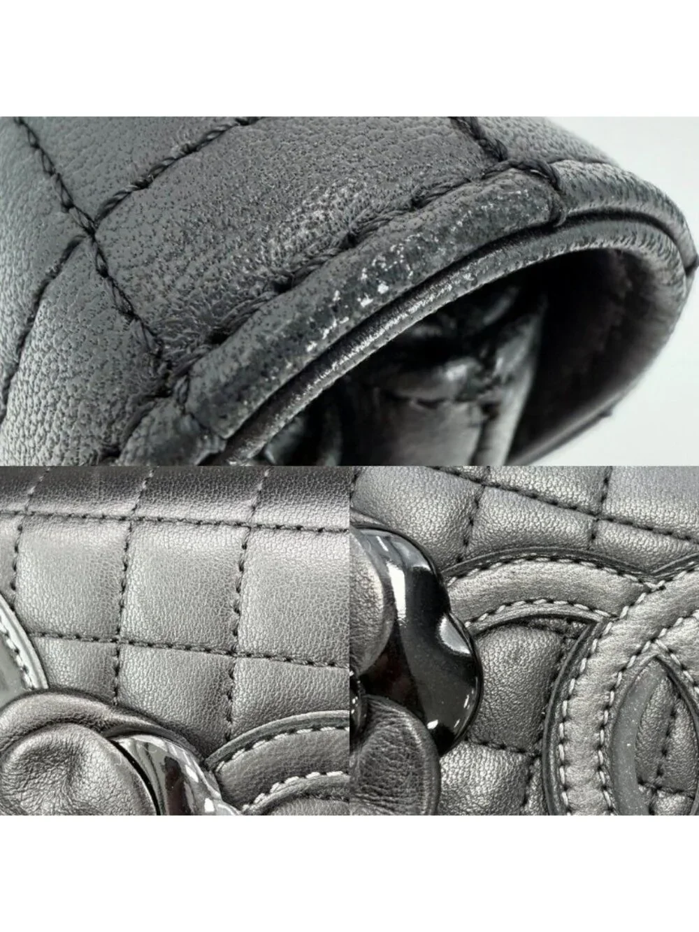 Chanel Shoulder Bag Icon Chocolate Mini Chain CC Logo Camellia Lambskin Black